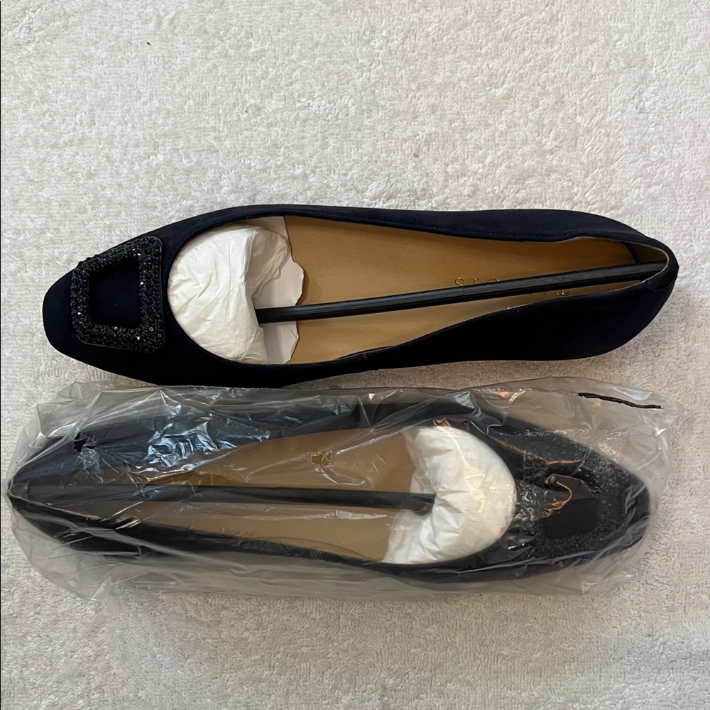 Talbots Indigo Blue Suede Flats with Embellished Buckle, Size 7.5M